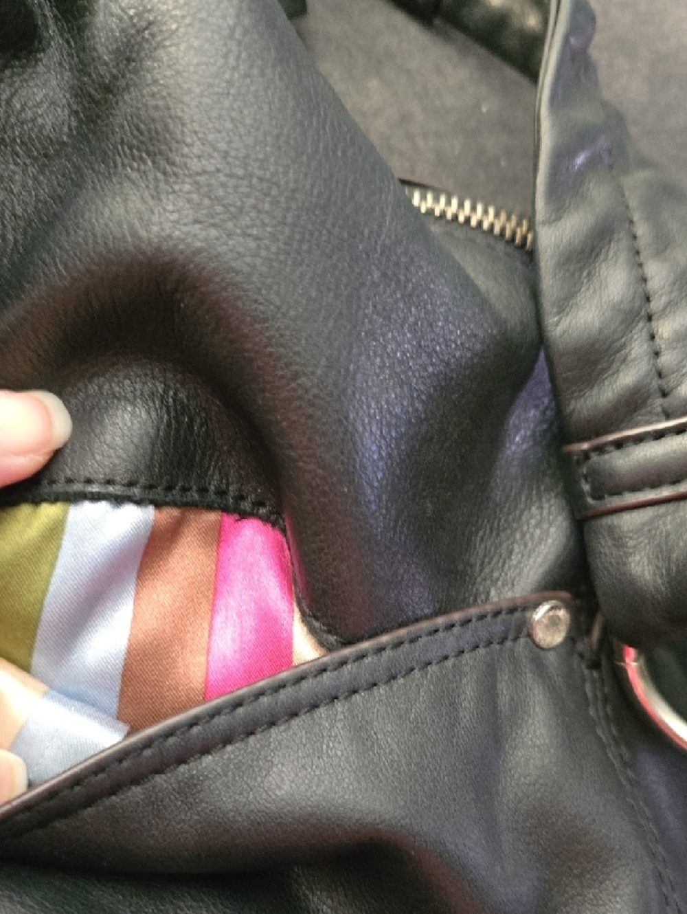 Tignanello Black Leather Shoulder Bag with Metal Ring Accents - Picture 2 of 8